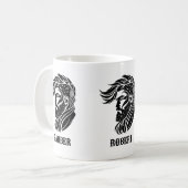 Zwarte ornamentale kapper logo koffiemok (Voorkant links)