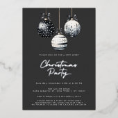 Zwarte Ornamenten Zilveren Kerst Feest Uitnodiging (Voorkant)