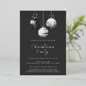 Zwarte Ornamenten Zilveren Kerst Feest Uitnodiging (Staand Voorkant)