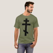Zwarte Orthodoxe Kruis. Olive Drab T-shirt (Voorkant volledig)