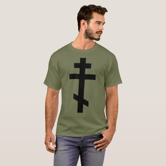 Zwarte Orthodoxe Kruis. Olive Drab T-shirt (Voorkant volledig)