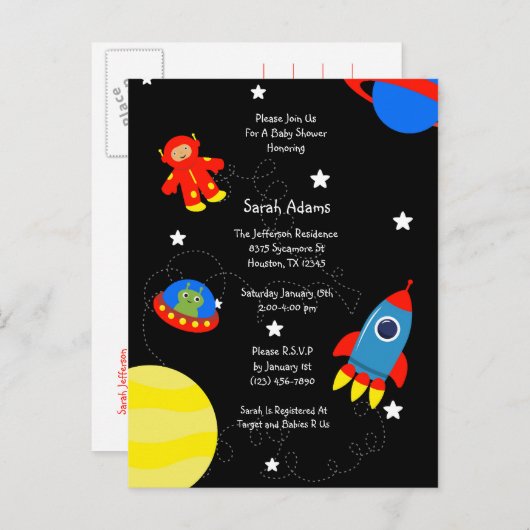 Zwarte Outer Space UFO Baby shower Briefkaart (Voorkant / Achterkant)