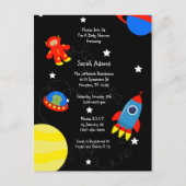 Zwarte Outer Space UFO Baby shower Briefkaart (Voorkant)