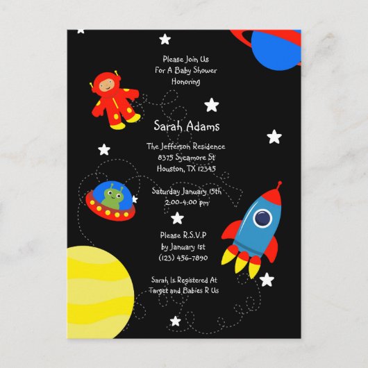 Zwarte Outer Space UFO Baby shower Briefkaart (Voorkant)