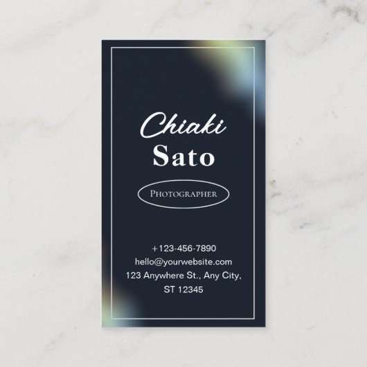 Zwarte overlay minimalistische fotograaf visitekaartje (Achterkant)