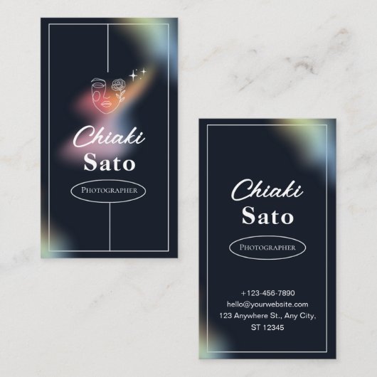 Zwarte overlay minimalistische fotograaf visitekaartje (Voorkant / Achterkant)