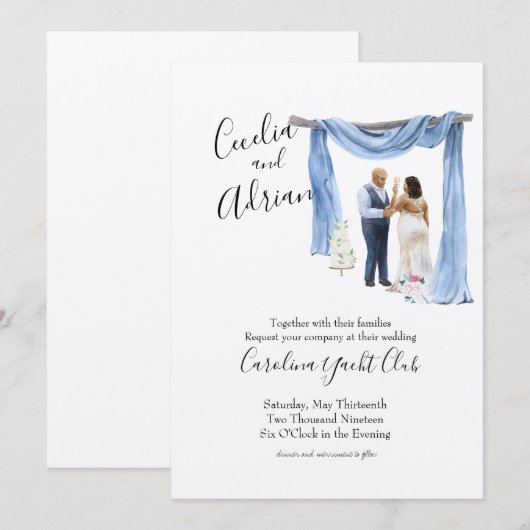 Zwarte Paar Spring Botanical Wedding Invitation Kaart (Voorkant / Achterkant)