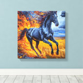Zwarte Paard Canvas Afdruk (Insitu (Houten vloer))