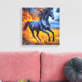 Zwarte Paard Canvas Afdruk (Insitu (Woonkamer))