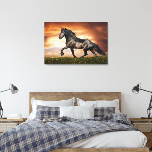 zwarte paard canvas afdruk (Insitu (Slaapkamer))