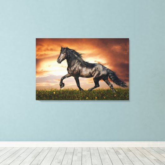 zwarte paard canvas afdruk (Insitu (Houten vloer))