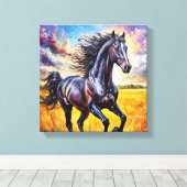 Zwarte Paard Canvas Afdruk (Insitu (Houten vloer))