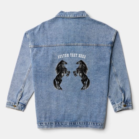 Zwarte Paard Denim Jas met aangepaste tekst Jacket (Achterkant)