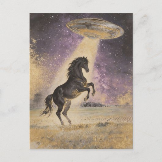 Zwarte Paard en UFO Briefkaart (Voorkant)