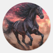 Zwarte paard esthetiek ronde sticker (Voorkant)