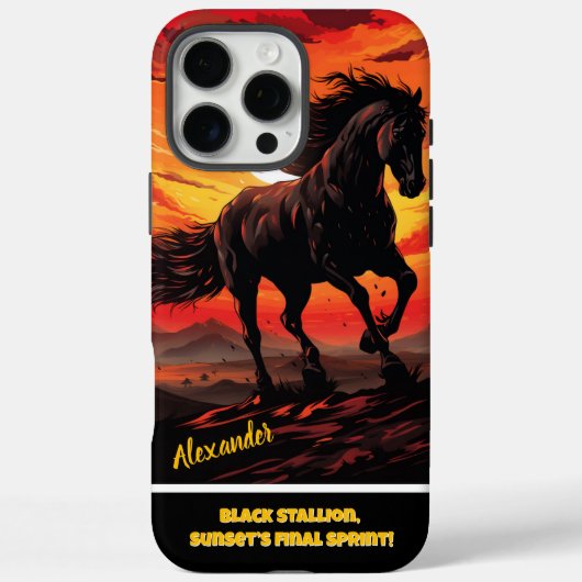 Zwarte paard galop bij vurige zonsondergang Case-Mate iPhone case (Achterkant)