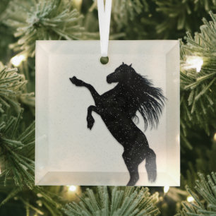 Zwarte paard glas ornament