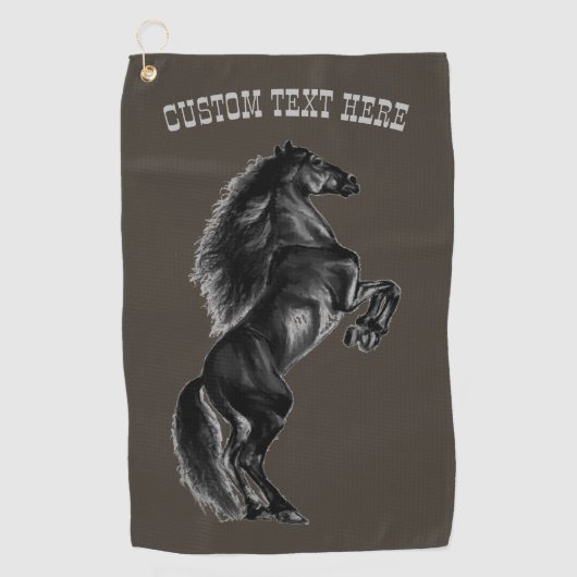 Zwarte Paard Golf Handdoek Custom Tekst en Kleur (Voorkant)
