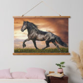zwarte paard hangend wandkleed (Slaapkamer)