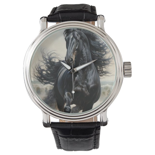 zwarte paard horloge (Voorkant)