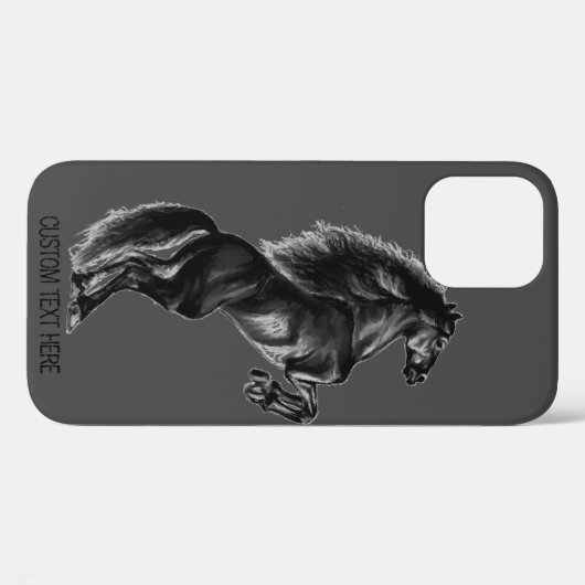 Zwarte Paard iPhone Case met aangepaste tekst (Achterkant (horizontaal))