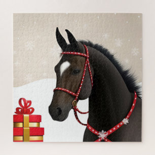 Zwarte Paard Kerst Scene Voor Gezellige Feestdagen Legpuzzel