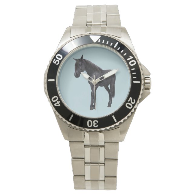 Zwarte paard met blauwe ogen horloge (Voorkant)