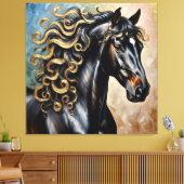 Zwarte Paard Met Gouden Accenten Canvas Afdruk (Insitu (Woonkamer))