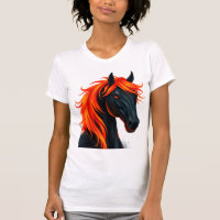 Zwarte Paard Met Vurig Rode Manen