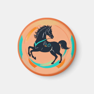 Zwarte Paard op een Kleurrijke Achtergrond Magneet