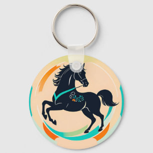 Zwarte Paard op een Kleurrijke Achtergrond Sleutelhanger