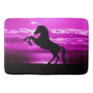 Zwarte Paard Paarse Lucht en Water Badmat