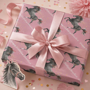 Zwarte Paard Persoonlijke Gelukkige Verjaardag Cadeaupapier