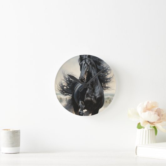 zwarte paard ronde klok (Huis)