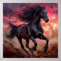 Zwarte Paard Roze Lucht Esthetisch Droom Landschap