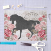 Zwarte Paard Roze Rose Script Collage Decoupage Tissuepapier (Craft)