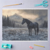 Zwarte Paard Snowy Landschap Schilderachtig Decoup Tissuepapier (Craft)
