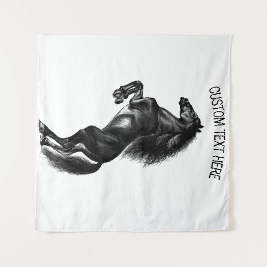 Zwarte Paard Tapestry met aangepaste tekst Wandkleed (Voorkant (horizontaal))