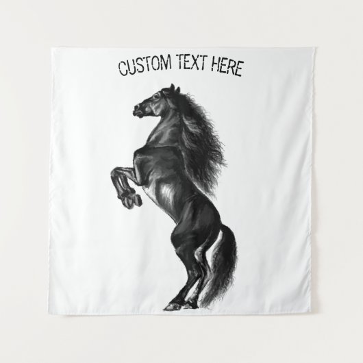 Zwarte Paard Tapestry met aangepaste tekst Wandkleed (Voorkant)