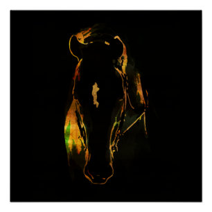 Zwarte paard van goud en rood koperen kleuren perfect poster