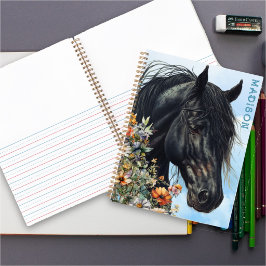 Zwarte Paard Wilde Bloemen Persoonlijk Spiraal Not Notitieboek