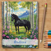 Zwarte Paard Wildflower Meisjes Roze Paarse Kinder Notitieboek