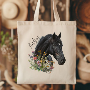Zwarte Paard Wildflowers Een Naam Personalisatie Tote Bag