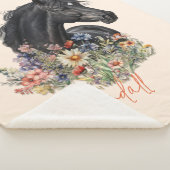 Zwarte Paard Wildflowers Gepersonaliseerd Sherpa Deken (3/4)