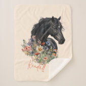 Zwarte Paard Wildflowers Gepersonaliseerd Sherpa Deken (Voorkant)