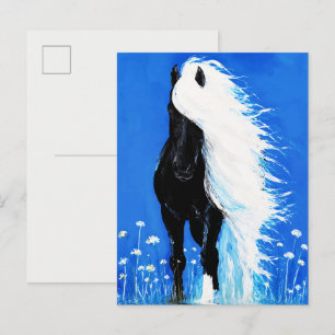 Zwarte Paard Witte Manen Wandelend op Water Briefkaart
