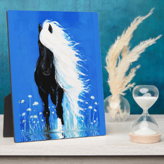 Zwarte Paard Witte Manen Wandelend op Water Fotoplaat