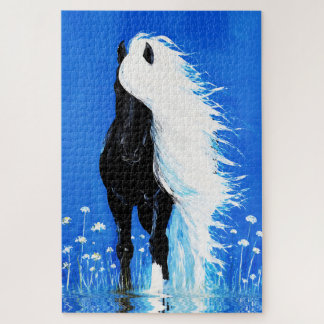 Zwarte Paard Witte Manen Wandelend op Water Legpuzzel
