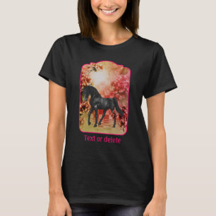 Zwarte Paarden Bloemen Fantasy Kunst Persoonlijk T-shirt