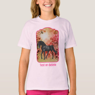 Zwarte Paarden Bloemen Fantasy Kunst Persoonlijk T-shirt